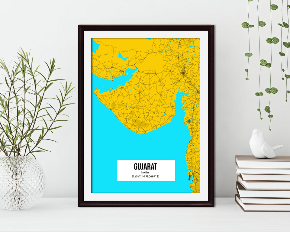 Custom Gujarat Map Art Poster Print