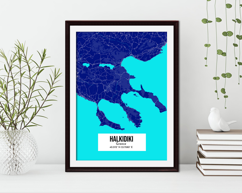 Custom Halkidi Map Art Poster Print